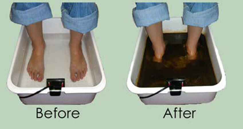 Detox footbath before and after