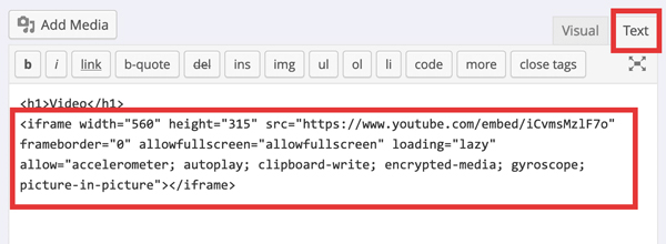 add embed video code