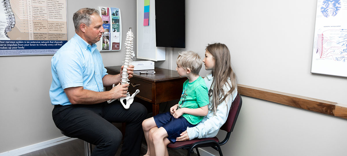 Doctor holding spine model