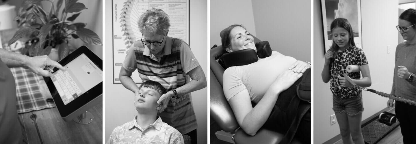 collage of Total Care Chiropractic patients being adjusted