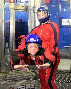 woman indoor skydiving