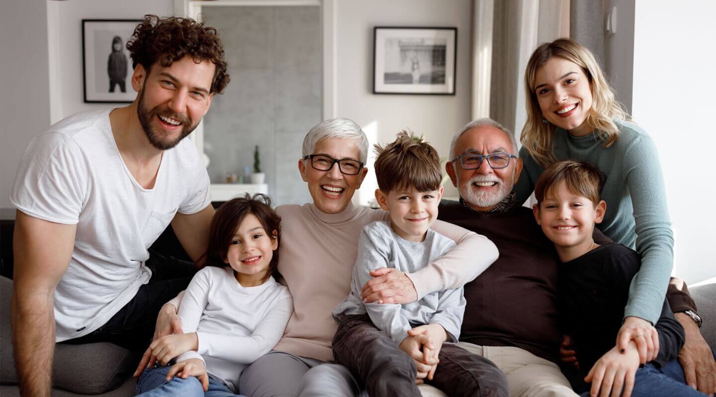 multigenerational family on couch