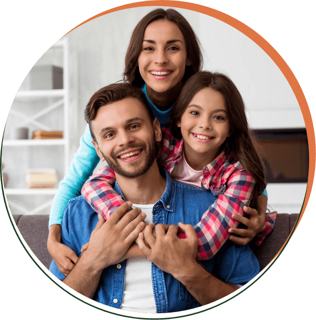 family of three smiling