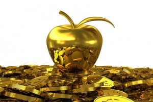 gold apple on the gold coins