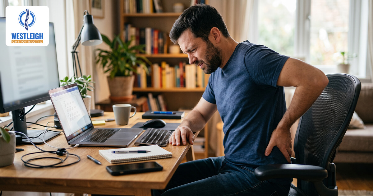 Person holding lower back in pain during daily activity
