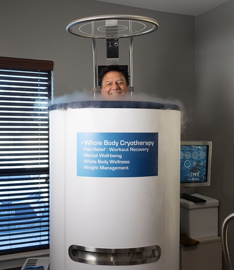 man in cryotherapy machine