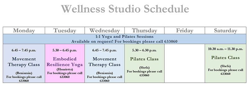 Wellness Studio Schedule