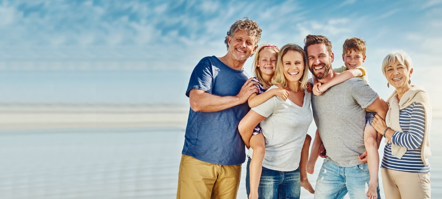 Smiling multi-generational family