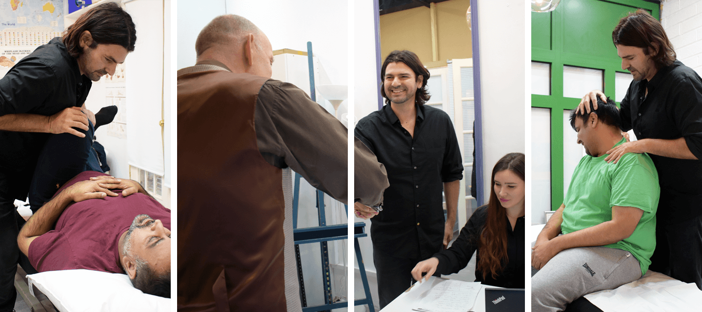 collage of Dr Roddy Knight (chiropractor) with patients