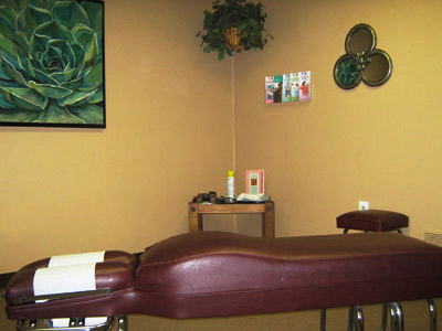 Chiropractic adjustment rooms, aesthetically designed to provide for a comfortable and relaxing environment for our patients.