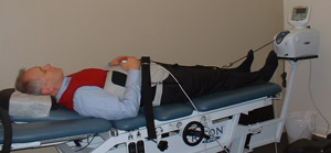 Patient receiving spinal decompression therapy.