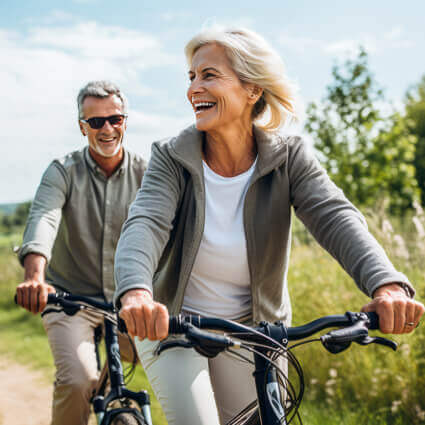 Man and woman riding bicycles