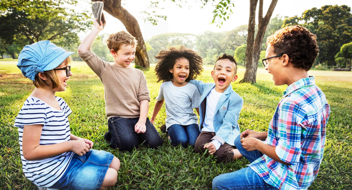 Kids playing on grass