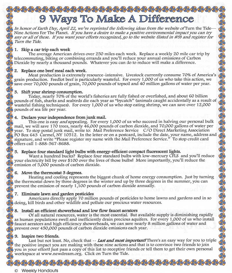 Nine Ways to Make A Difference handout