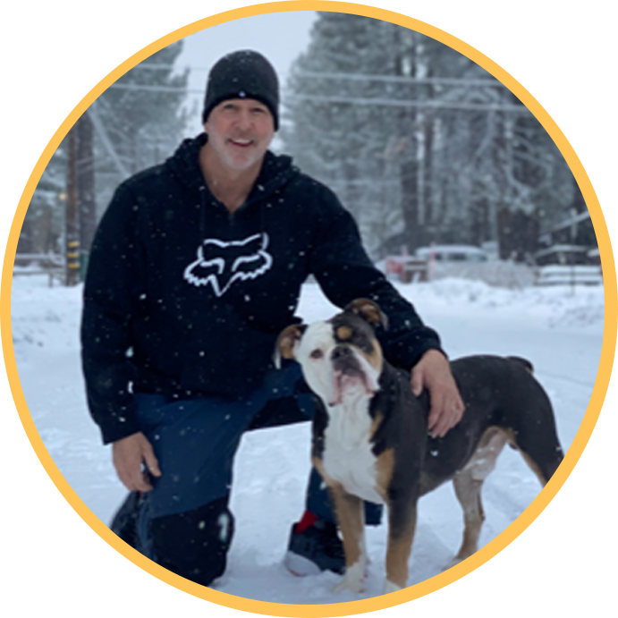 Dr. Faggiano with dog in snow