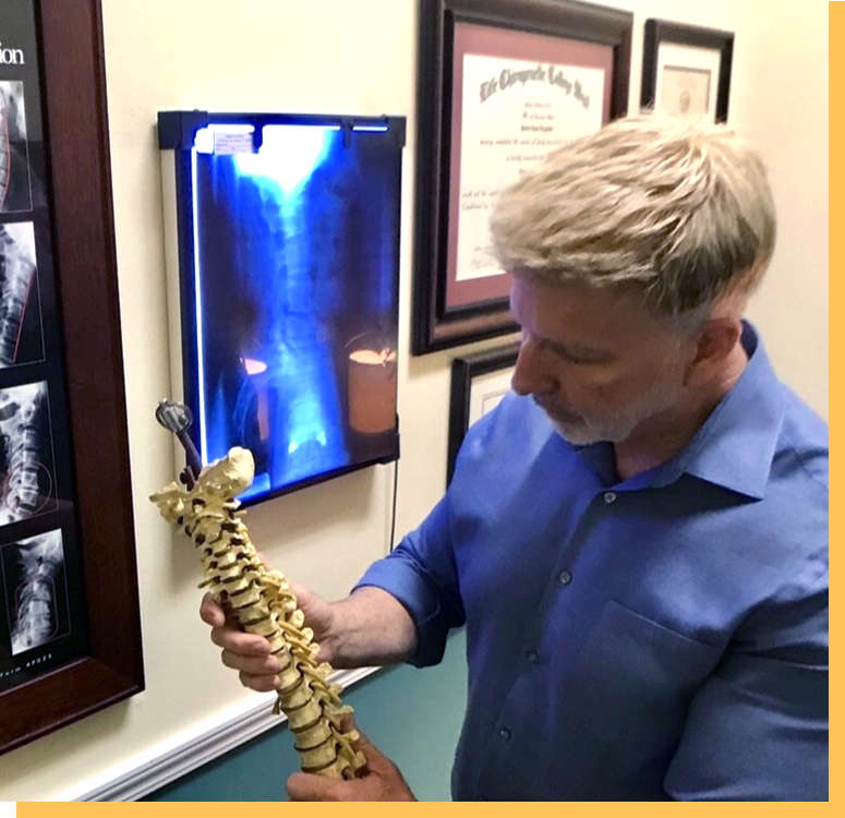 Dr. Faggiano looking at spine model