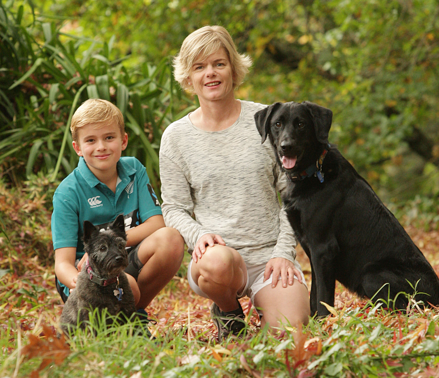 Dr Tamzin, her son, and her dogs