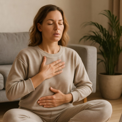 woman doing a breathing exercise sitting on the floor