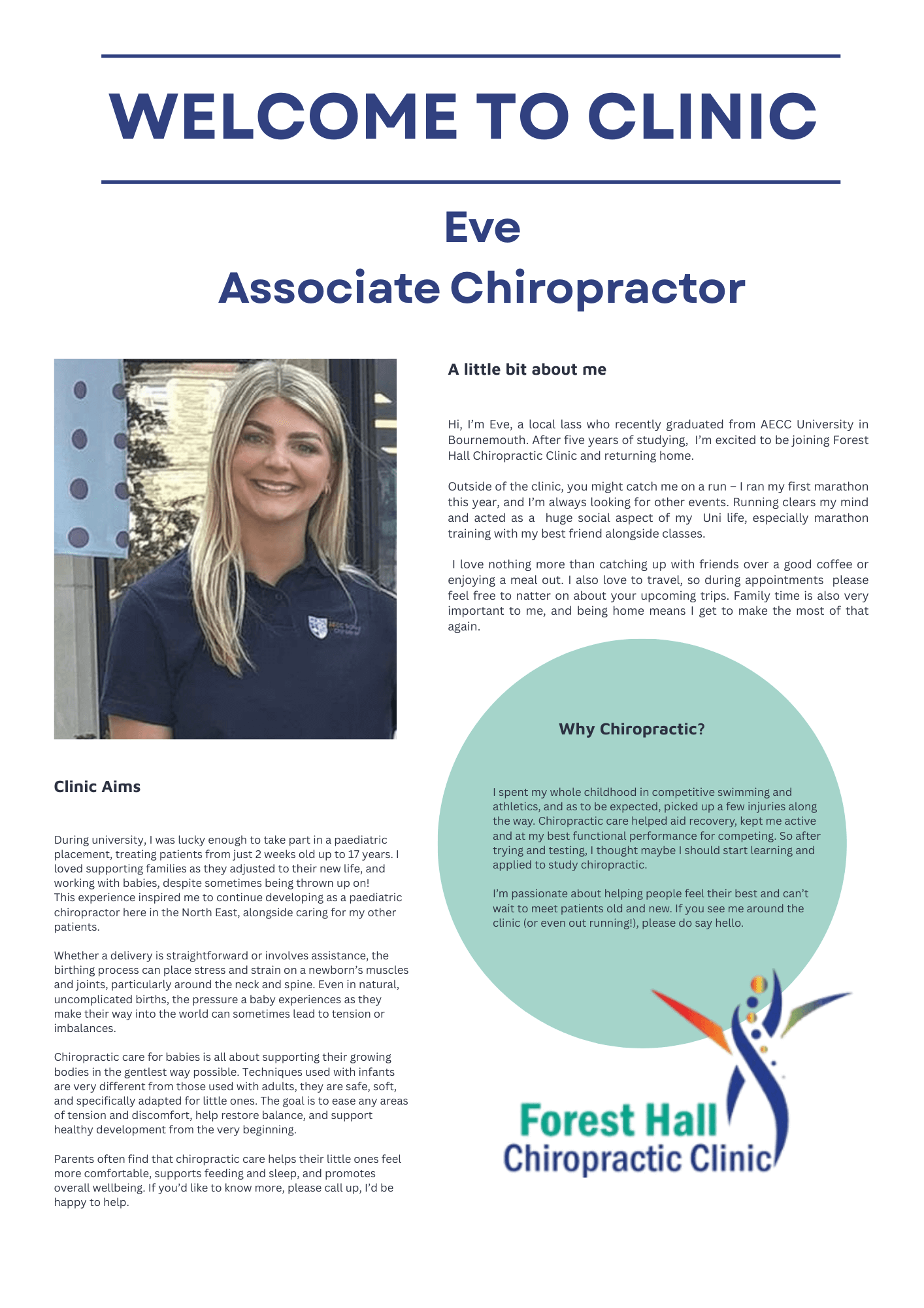 Welcome to our new Associate Chiropractor Eve