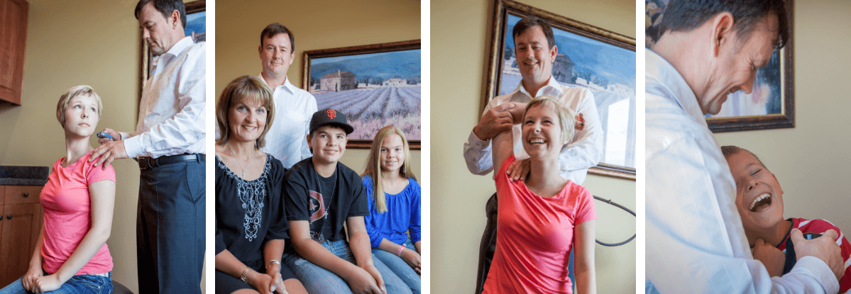 Photo collage of Prineville chiropractor Dr. Hanes interacting with patients