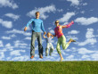 happy-family-on-blue-sky-with-clouds