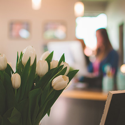 Flowers on reception desk