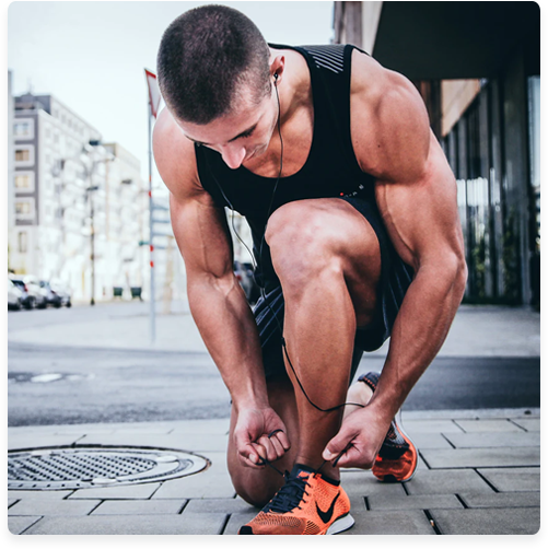 man tying his shoe