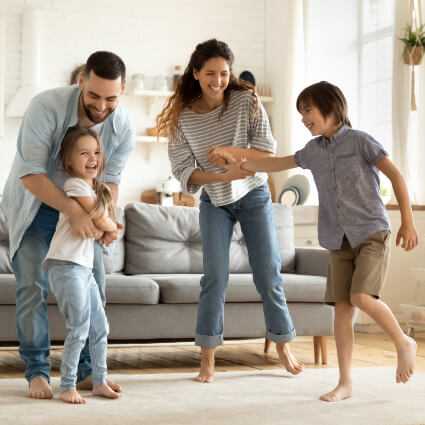 Family of four having fun