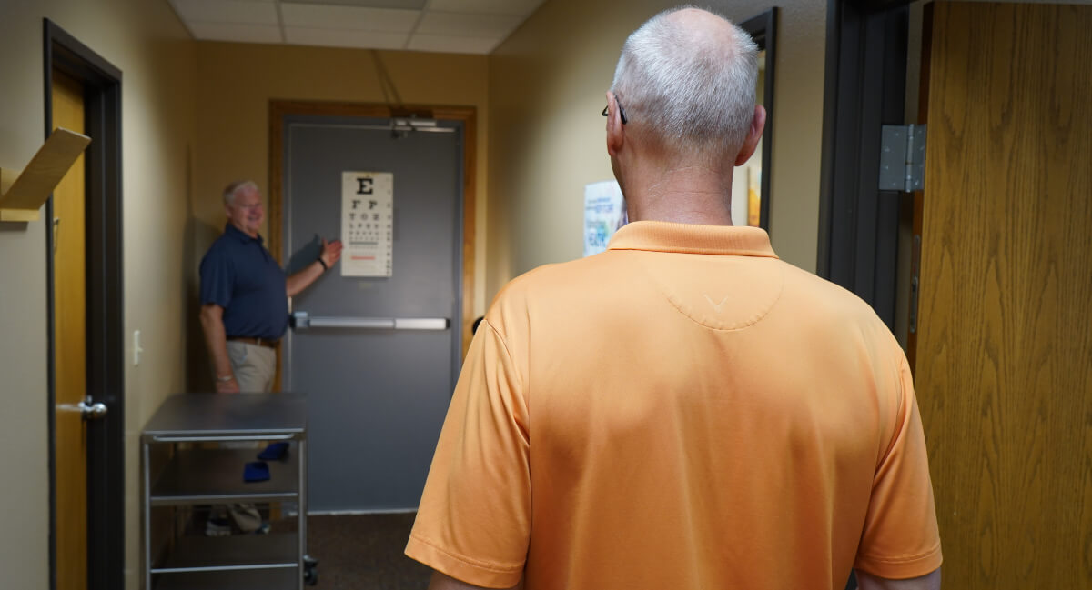 Marshall patient receiving an eye test