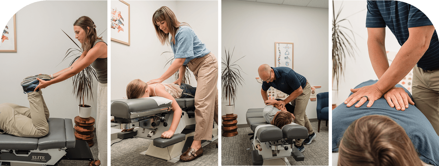 collage of chiropractors adjusting patients