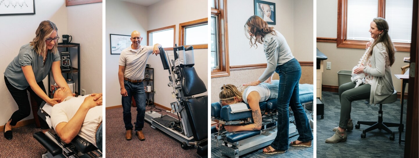 collage of chiropractors adjusting patients