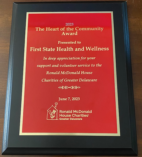The Heart of the Community Award presented to First State Health and Wellness