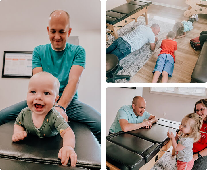chiropractor adjusting and playing with children
