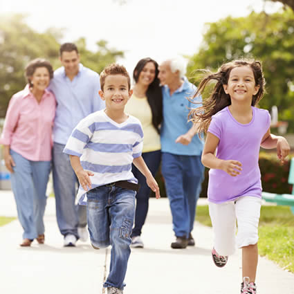 multigeneration family walking
