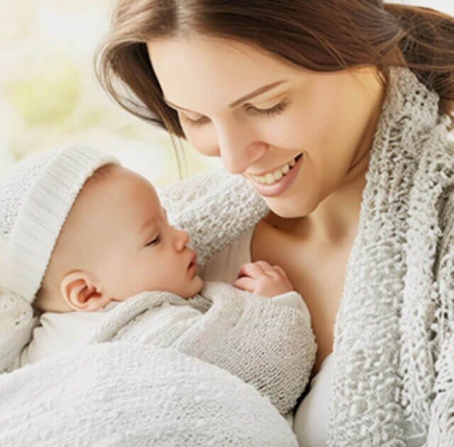 mother holding young child