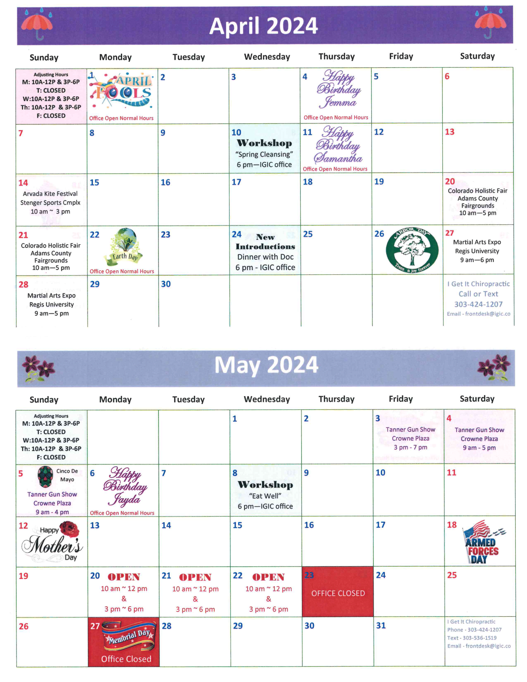 April and May Events