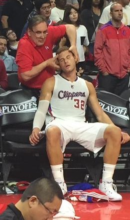 Blake Griffin getting adjusted before a NBA game!