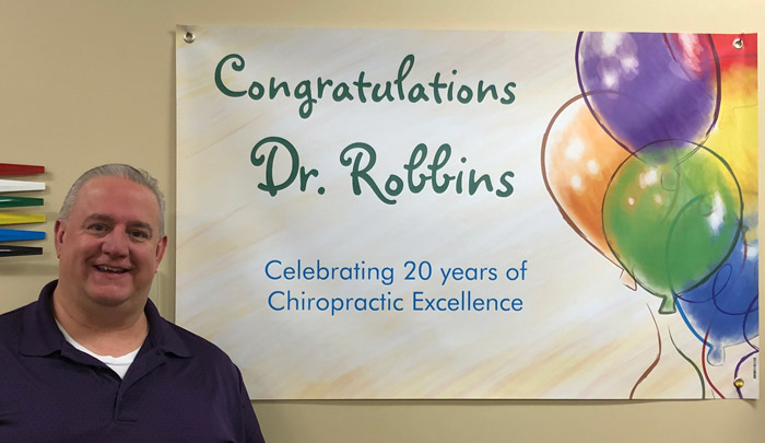 Dr. Robins, Pittsburgh Chiropractor, celebrating 20 years as a chiropractor. 