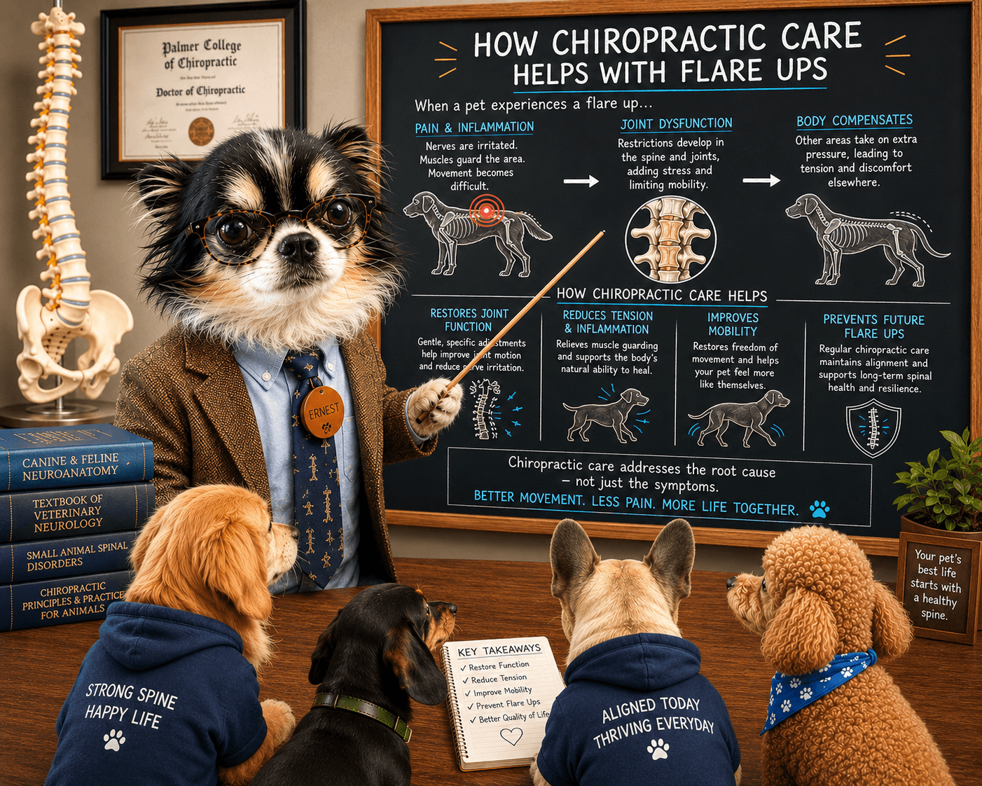 dog pointing at board