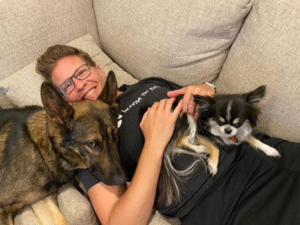 Dr. Paige giving her pets reiki