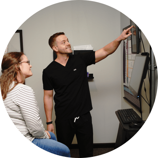 Dr. Rignell explaining to patient