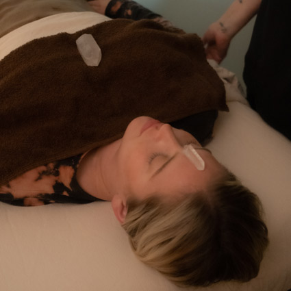 Crystals placed on a patient during therapy