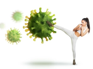 woman kicking germs