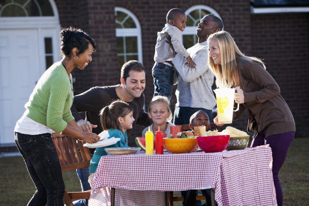 Neighbors having picnic