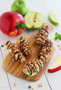 Apples with chocolate and peanut butter