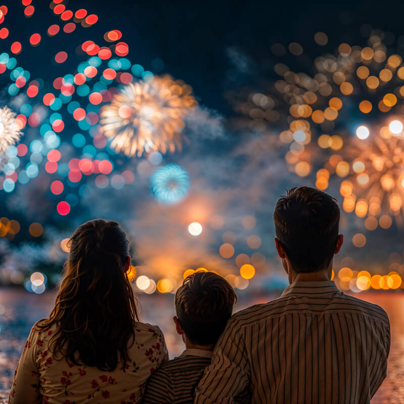 Family watching fireworks