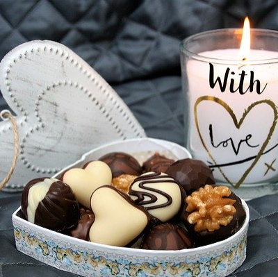 heart chocolate with love candle light