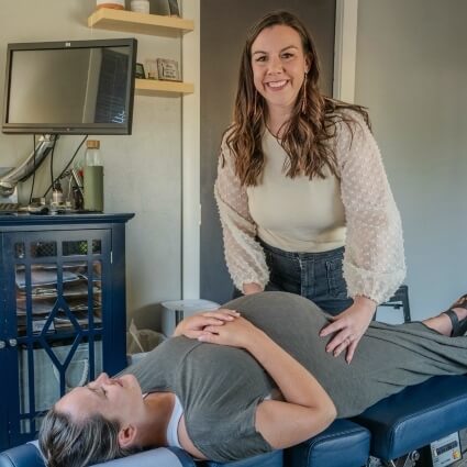 pregnant patient on adjustment table