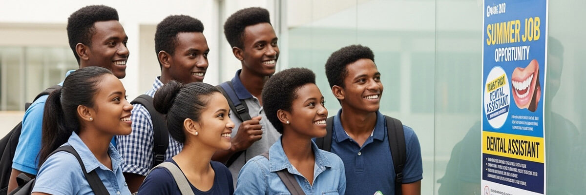 students looking at job opportunity poster