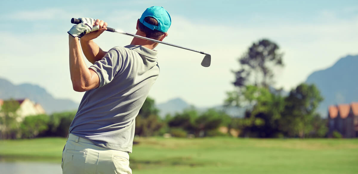 golfer in bright blue hat